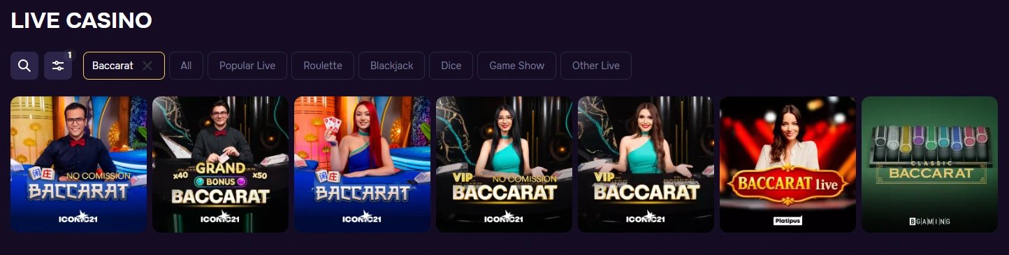 Gtspins Casino live casino with baccarat tables and live dealers
