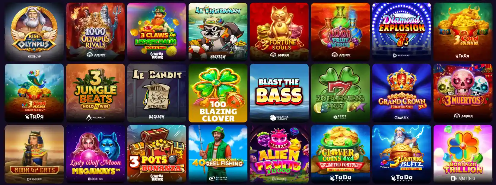 Gtspins Casino slots lobby with popular games from multiple providers