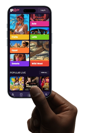 Gtspins Casino mobile browser interface with casino games and live casino