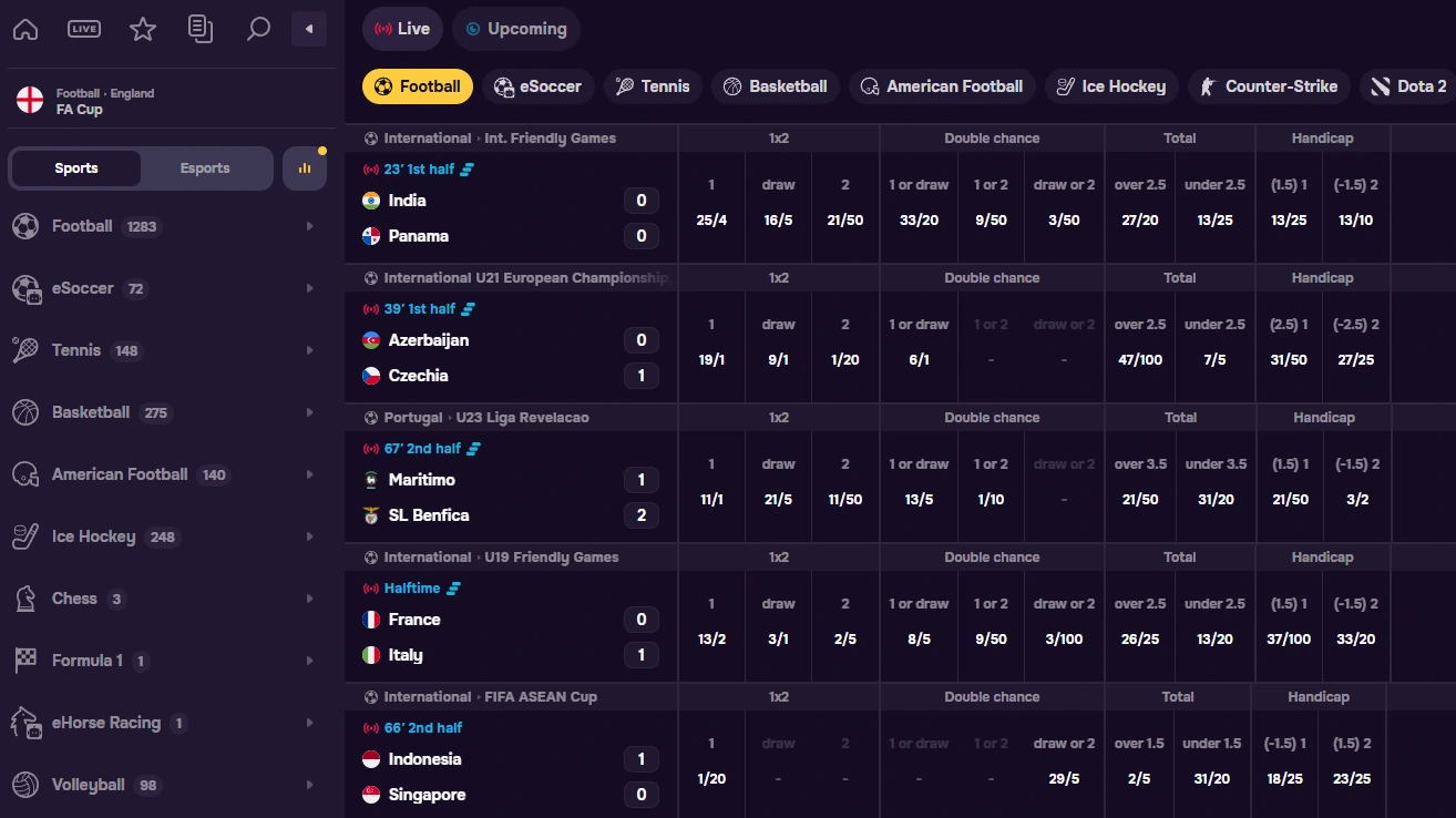 Gtspins Casino sportsbook with live football betting odds and sports markets